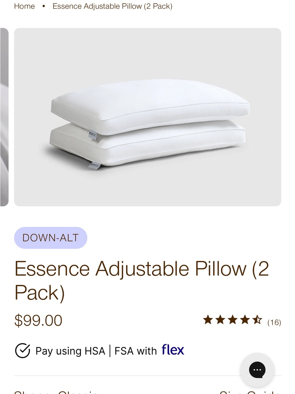 New Essence Adjustable Pillow (2-Pack) - White King